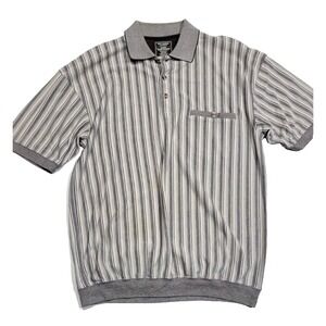 Vintage Safe Harbor Sportswear Gray Striped Short-Sleeve Golf Polo Shirt Mens XL